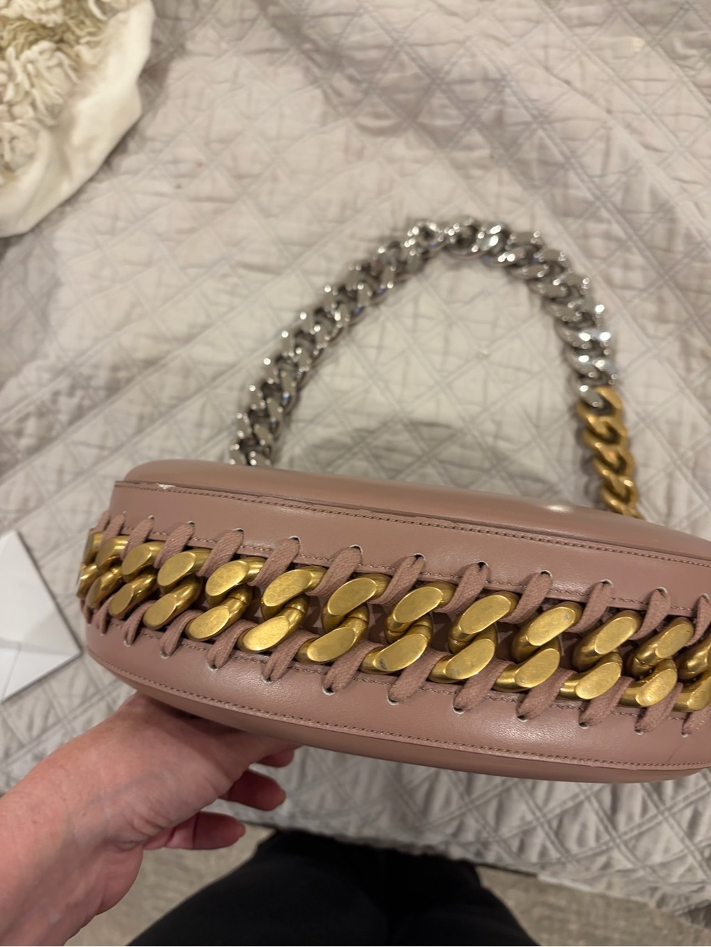 Stella McCartney Frayme Dusty Pink Shoulder Bag with Chunky Two-Tone Chain - Picture 3 of 11